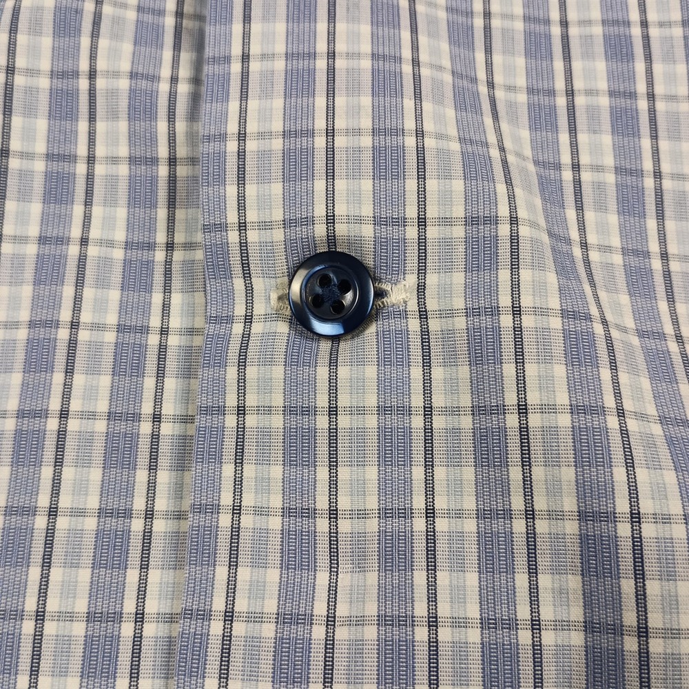 David Donahue 17 32/33 Mens Blue White Plaid Cotton Button Down Dress Shirt - Picture 4 of 11